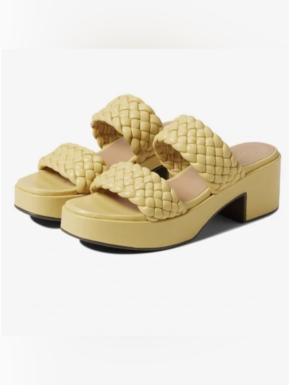 SEYCHELLES NOVELTY LEATHER BRAIDED PLATFORM SANDALS BUTTER YELLOW 7.5